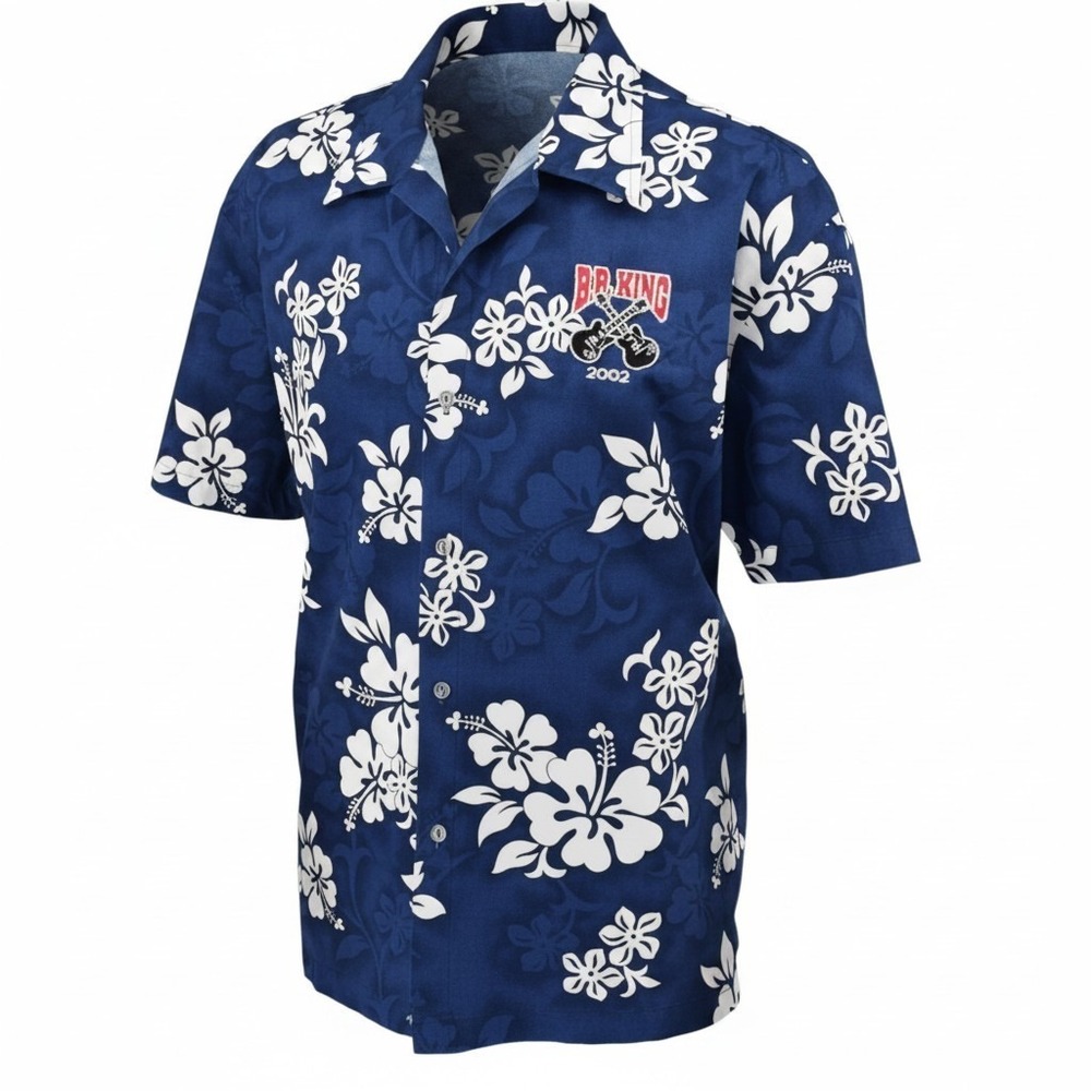 BB KING 2002 Road Show Tour Shirt XXL Blue Hawaiian Hibiscus STEADY CLOTHING USA